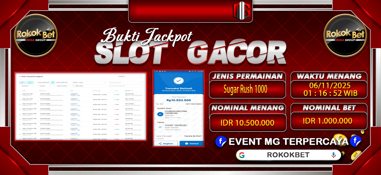 Bukti JP situs Rokokbet hari Kamis, 06 November 2025