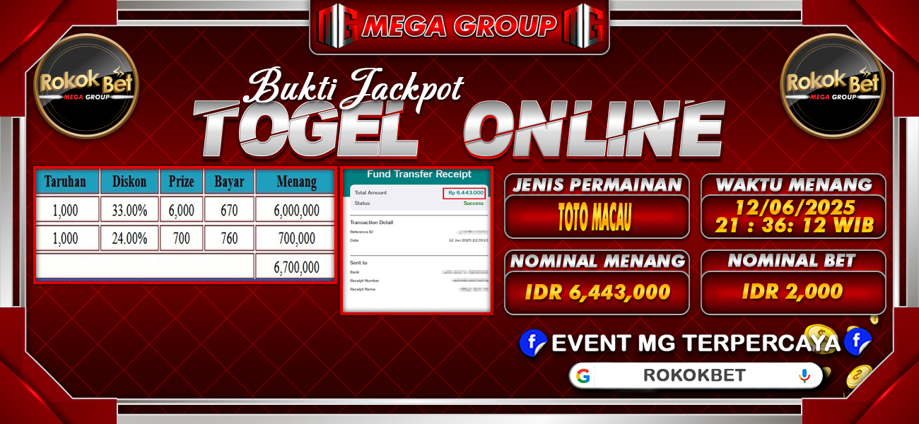 Bukti JP situs Rokokbet hari Sabtu, 14 Juni 2025