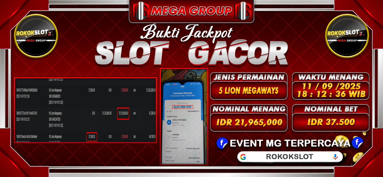 Bukti JP situs Rokokslot hari Minggu, 09 November 2025