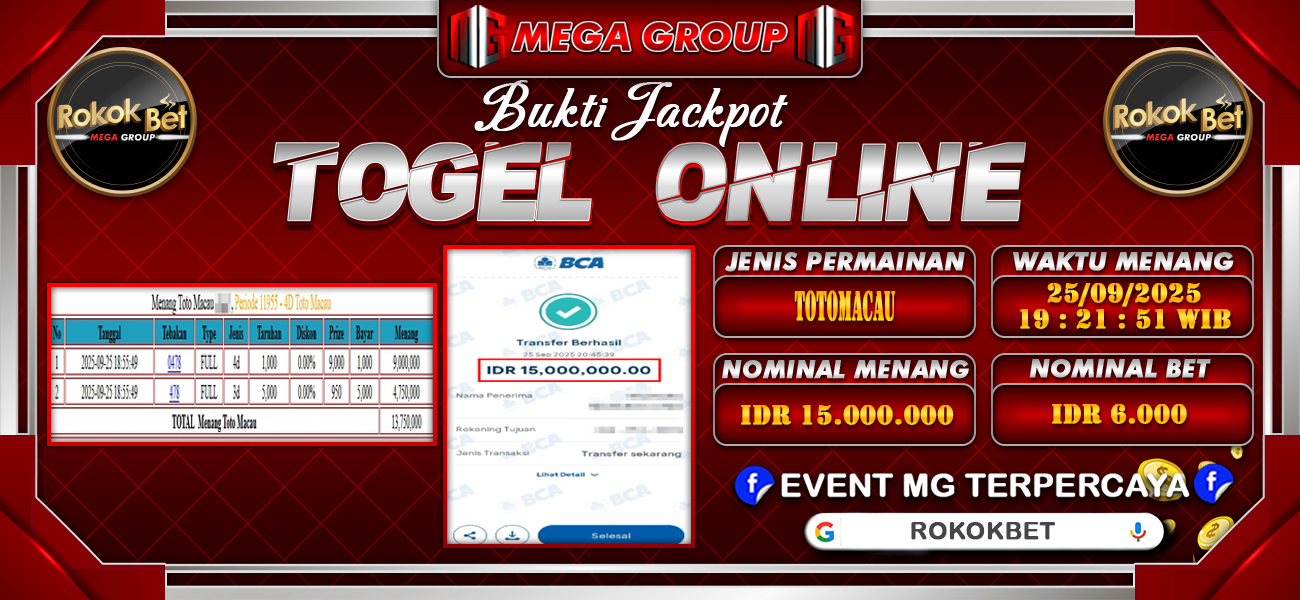 Bukti JP situs Rokokbet hari Kamis, 25 September 2025