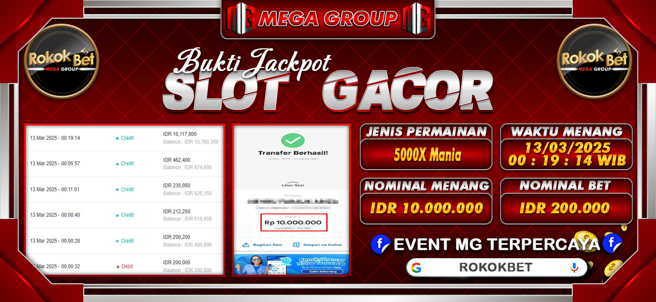 Bukti JP situs Rokokbet hari Kamis, 13 Maret 2025