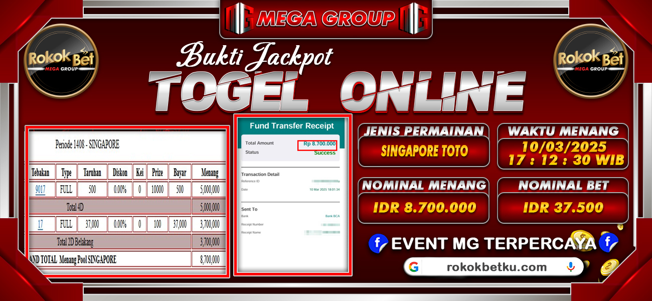 Bukti JP situs Rokokbet hari Senin, 10 Maret 2025