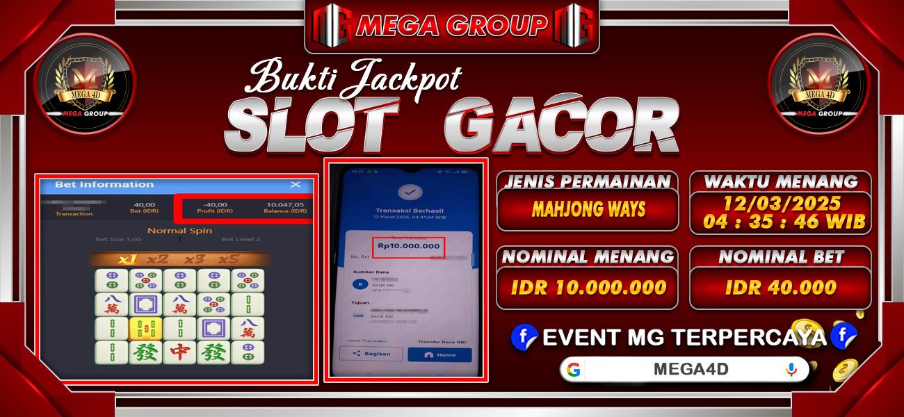 Bukti JP situs Mega4D hari Rabu, 12 Maret 2025