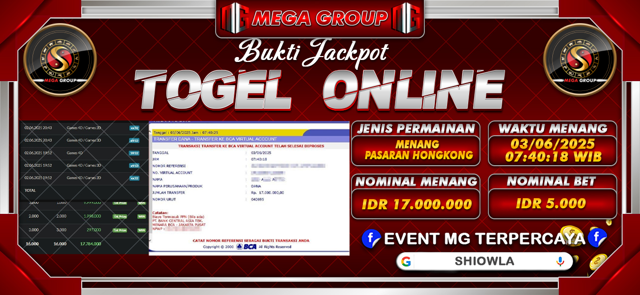 Bukti JP situs Shiowla hari Selasa, 03 Juni 2025