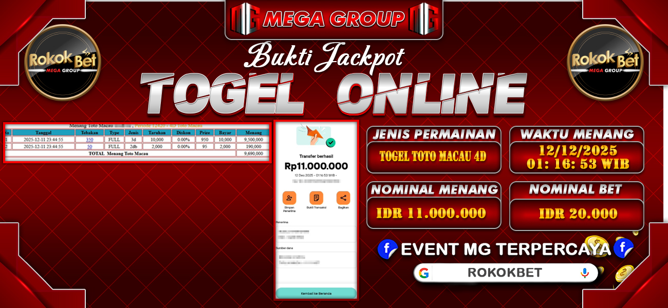 Bukti JP situs Rokokbet hari Jumat, 12 Desember 2025