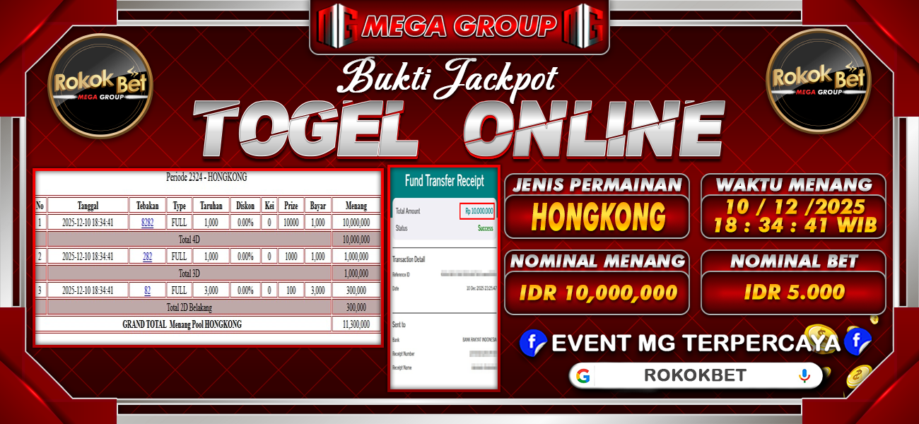 Bukti JP situs Rokokbet hari Rabu, 10 Desember 2025