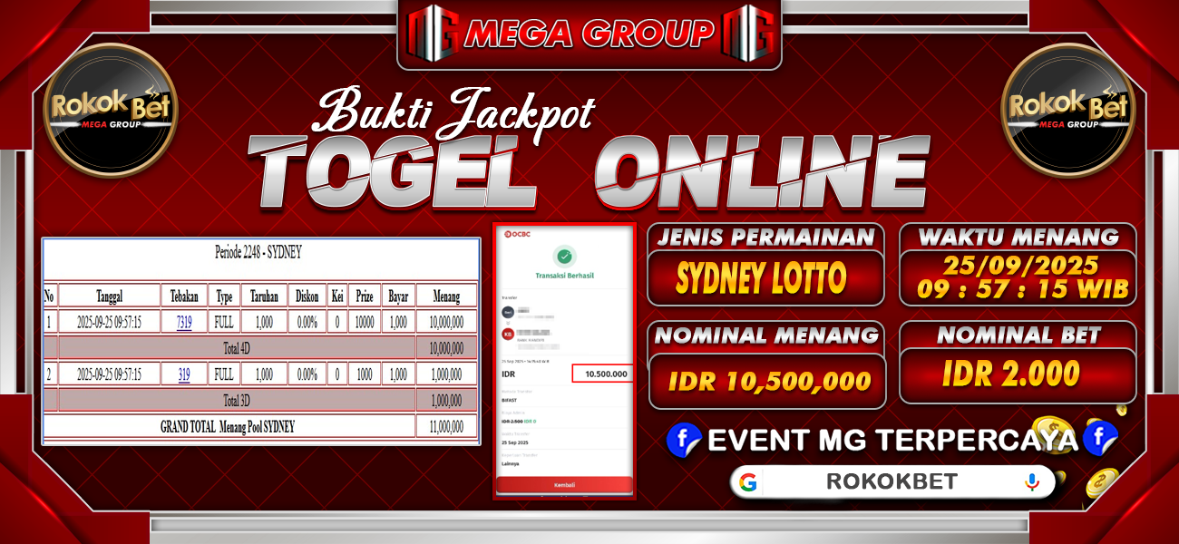 Bukti JP situs Rokokbet hari Kamis, 25 September 2025