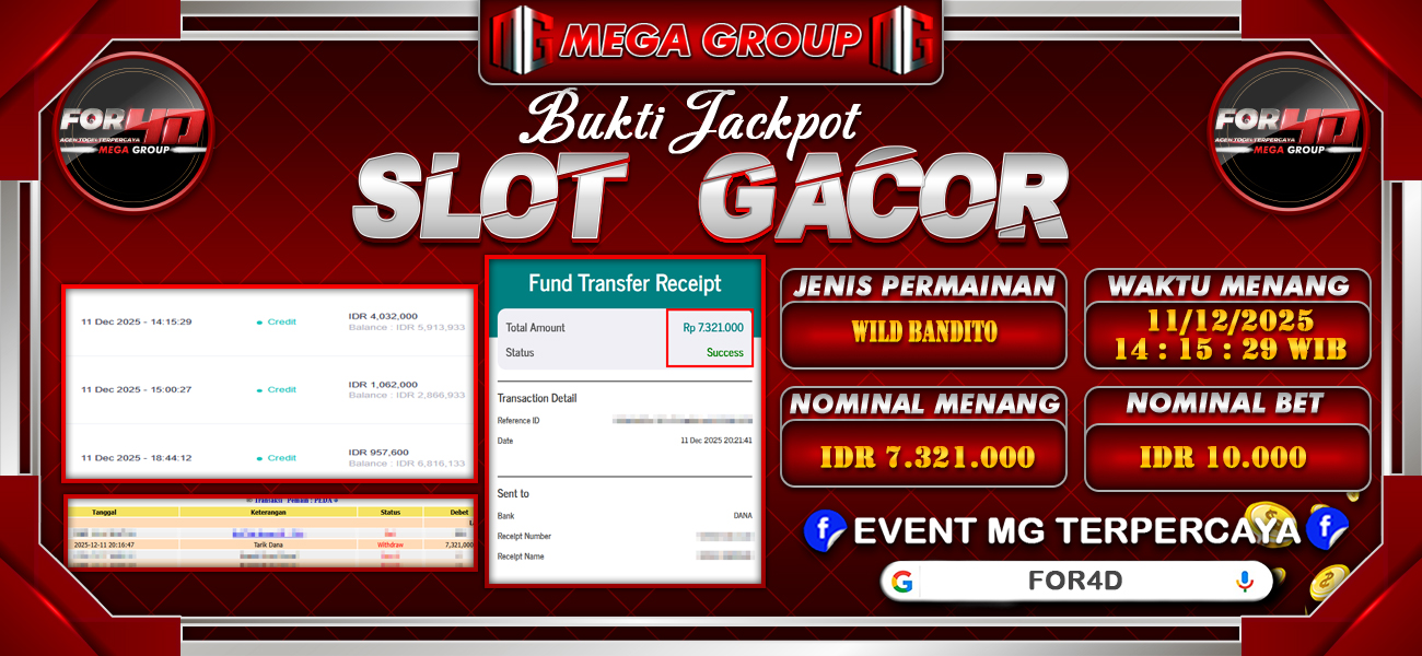 Bukti JP situs For4D hari Kamis, 11 Desember 2025